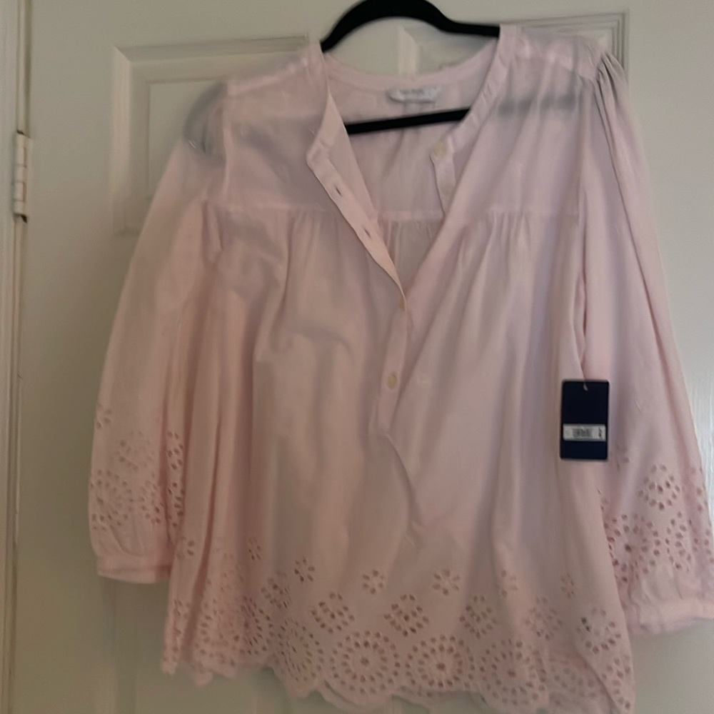 NWT Lucky Brand Pink Eyelet Spring Blouse